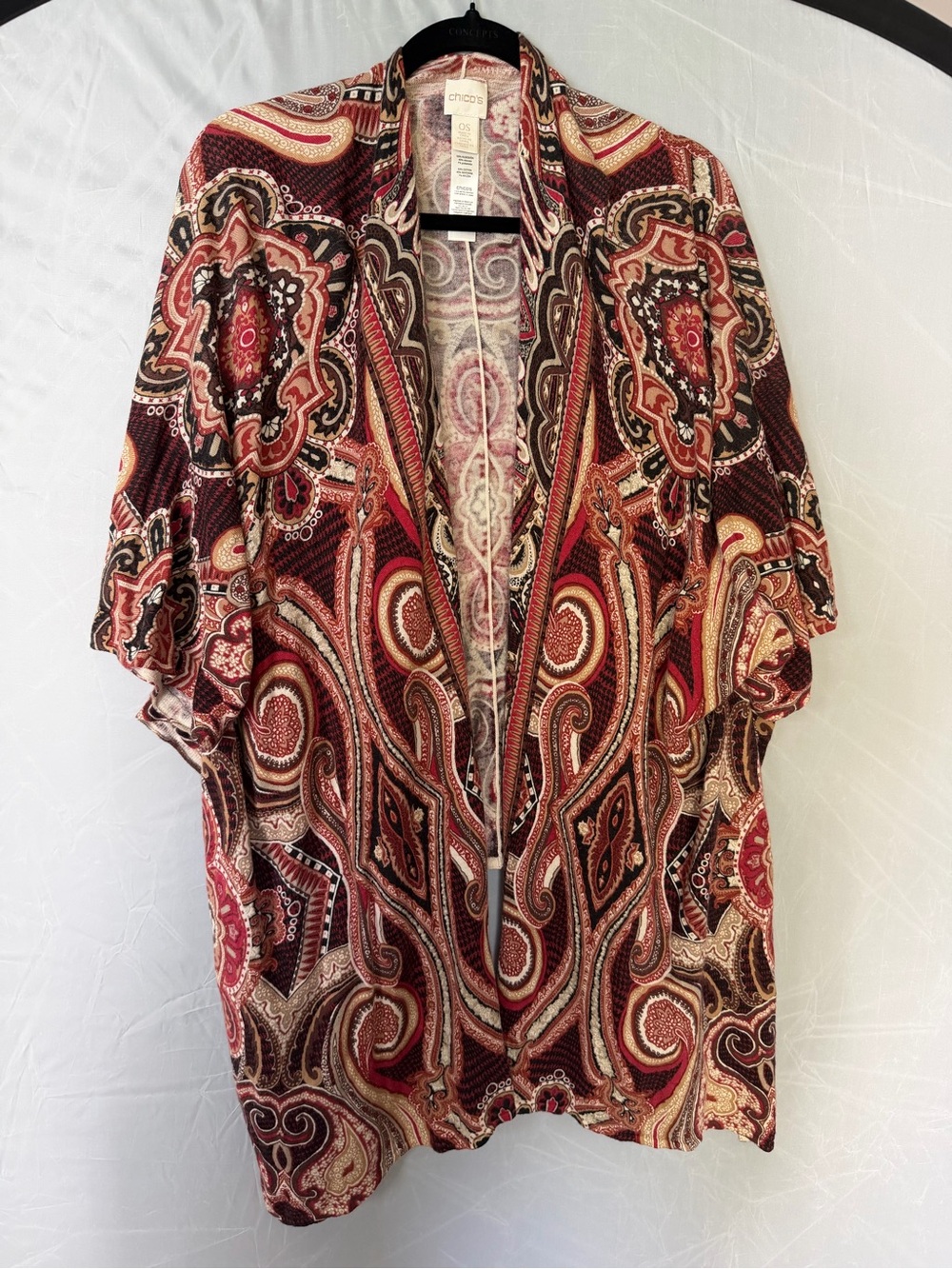 Chico’s Paisley Boho Kimono Cardigan | Oversized Open Front Wrap